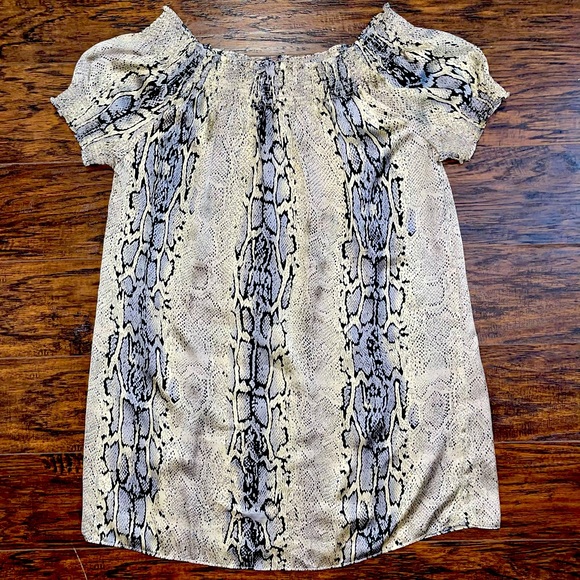 Vertigo Off Shoulder Snake Animal Print Lightweight M Dress or top, cap Sleeves - Picture 2 of 5
